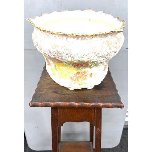 410 - Jardiniere and plant stand, height of plant stand 36 inches tall