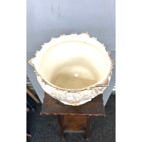 410 - Jardiniere and plant stand, height of plant stand 36 inches tall