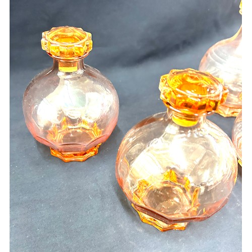 24 - 4 Art deco coloured glass decanters