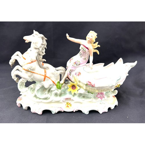 572 - Vintage porcelain chariot and horse centrepiece 8 inches tall 13 inches wide