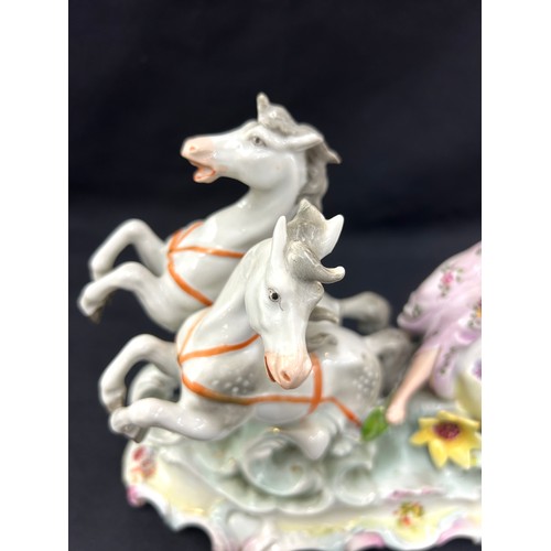 572 - Vintage porcelain chariot and horse centrepiece 8 inches tall 13 inches wide