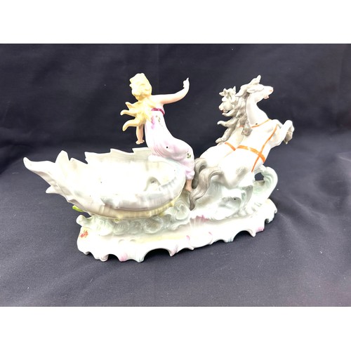 572 - Vintage porcelain chariot and horse centrepiece 8 inches tall 13 inches wide