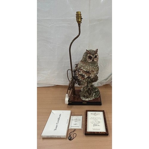 309 - Florence Giuseppe Armani owl figure lamp with COA measures approx 24 inches tall