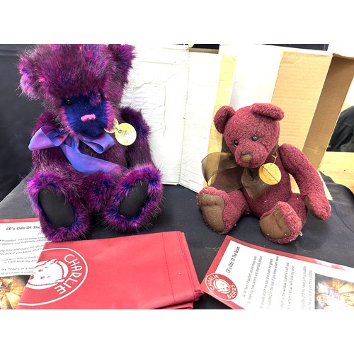 72 - 2 Boxed Charlie bears includes Socks Berry Red 2152 and Best Friends Club 2017