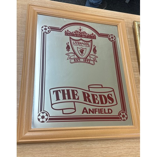 304 - Framed Liverpool football mirror measures approx 23 inches tall by 19 wide