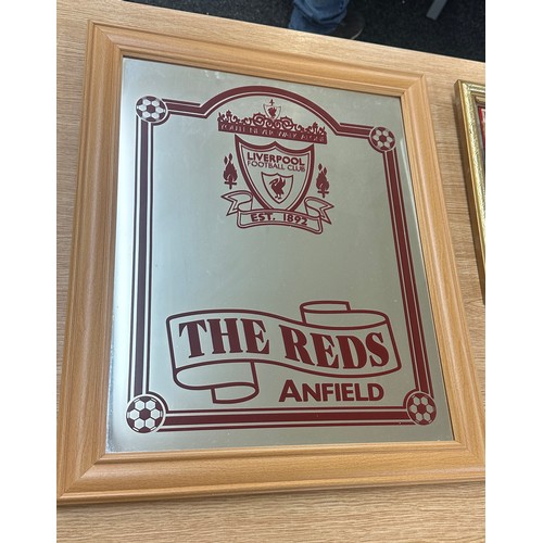 304 - Framed Liverpool football mirror measures approx 23 inches tall by 19 wide