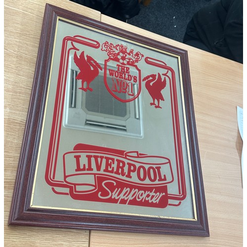 312 - Framed Liverpool football mirror measures approx 23 inches tall by 19 wide