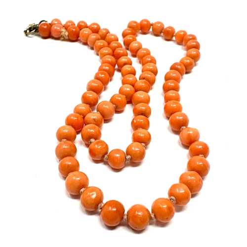 83 - antique coral bead necklace measures approx 40cm long approx 6mm dia weight 16g