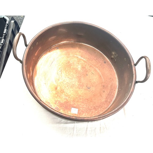 256 - Vintage Copper 2 handled cooking pan, diameter 15 inches, height including handle 7 inches