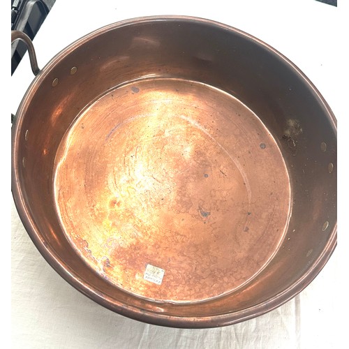 256 - Vintage Copper 2 handled cooking pan, diameter 15 inches, height including handle 7 inches