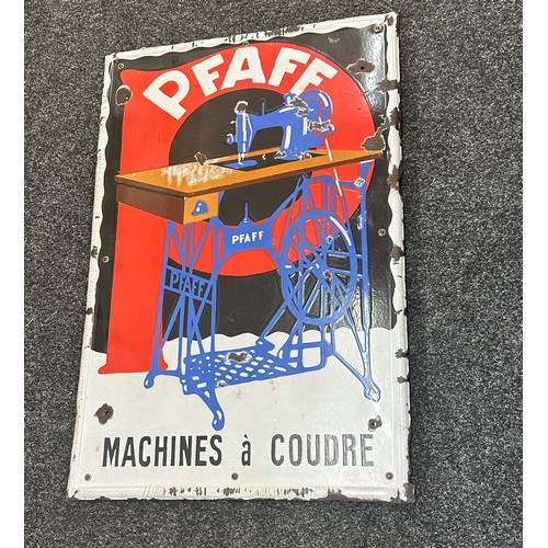 7 - Vintage enamel Pfaff machines a Coudre advertising sign, approximate measurements: Height 35 inches,... 