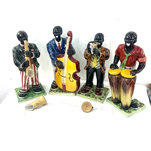 87 - Set of vintage pottery black Jazz band musician figurines, 2 in need of repair, tallest figure measu... 