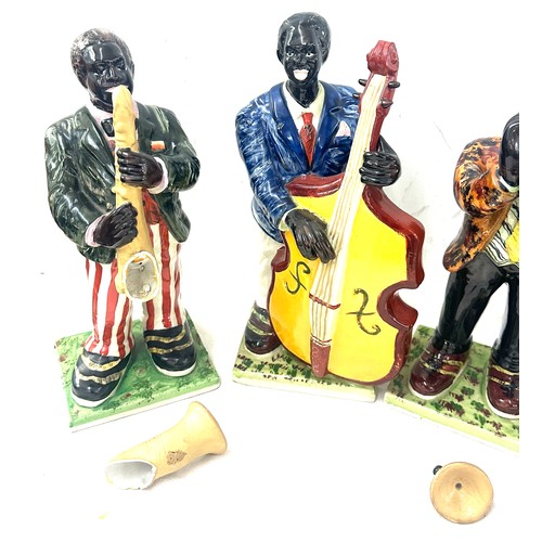 87 - Set of vintage pottery black Jazz band musician figurines, 2 in need of repair, tallest figure measu... 