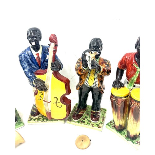 87 - Set of vintage pottery black Jazz band musician figurines, 2 in need of repair, tallest figure measu... 