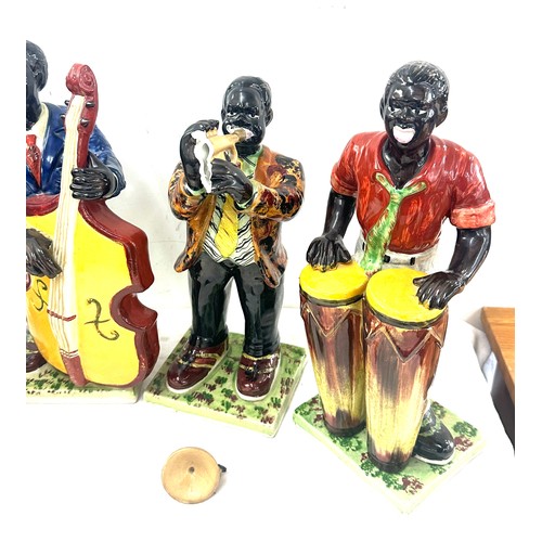 87 - Set of vintage pottery black Jazz band musician figurines, 2 in need of repair, tallest figure measu... 