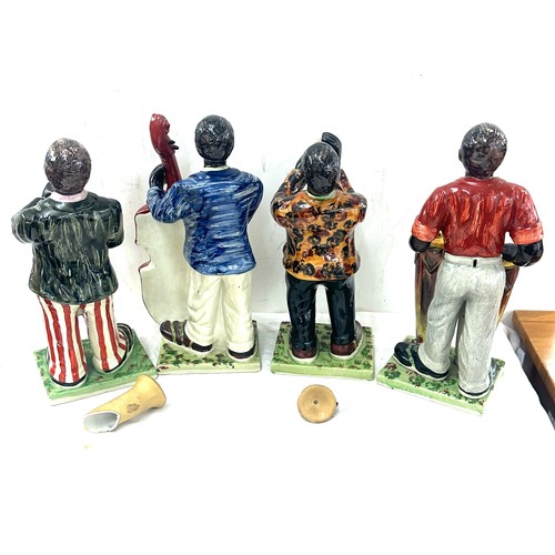 87 - Set of vintage pottery black Jazz band musician figurines, 2 in need of repair, tallest figure measu... 