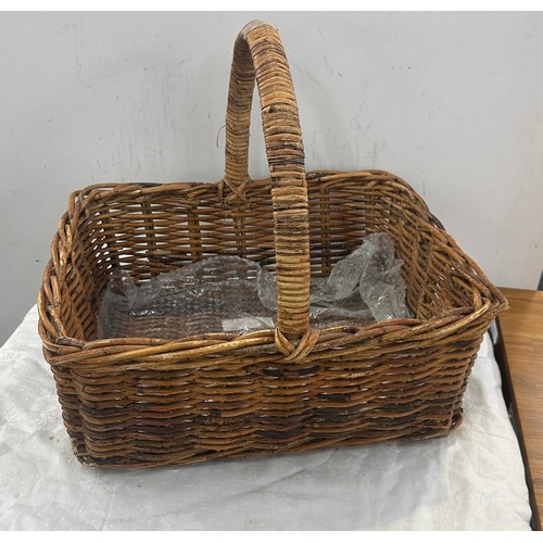 194 - Large vintage wicker basket, approximate measurements: Height including handle 18 inches, Length 20 ... 