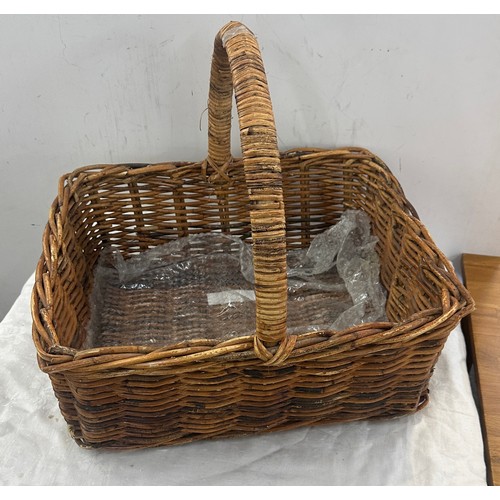 194 - Large vintage wicker basket, approximate measurements: Height including handle 18 inches, Length 20 ... 