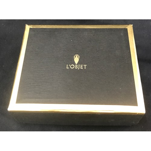 468 - Boxed L’Objet Salt and Pepper Shakers, 24 ct gold plated, sp3001