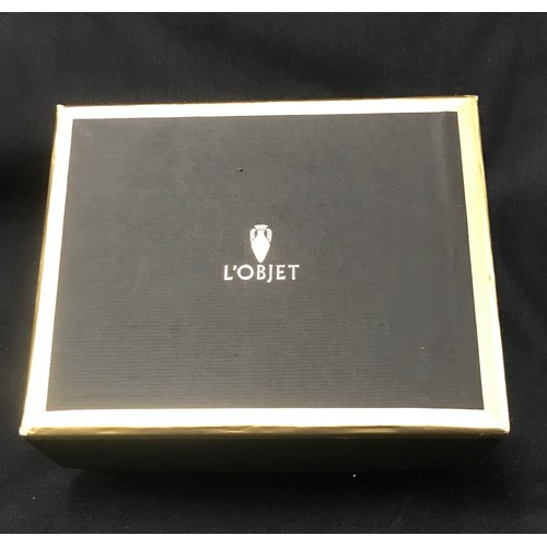 468 - Boxed L’Objet Salt and Pepper Shakers, 24 ct gold plated, sp3001