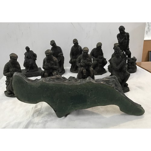 73 - Selection of resin ornaments and Clay figure signed R.Cameron measures approx 12 inches long