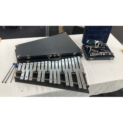 218 - Vintage cased Xylophone and a clarinet