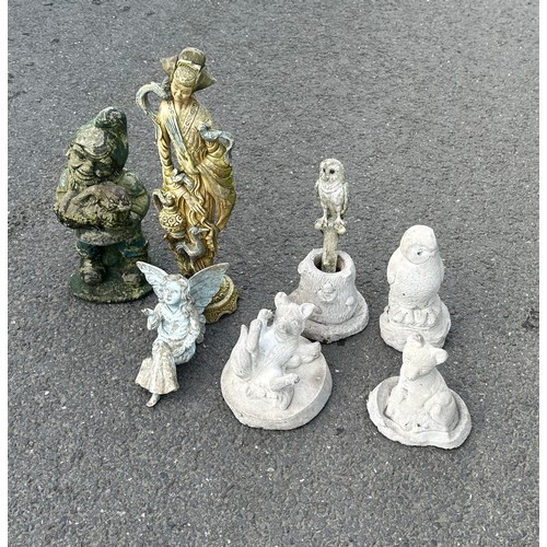 100S - Selection of concrete ornaments to include gnome, animals etc