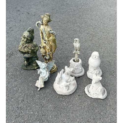 100S - Selection of concrete ornaments to include gnome, animals etc