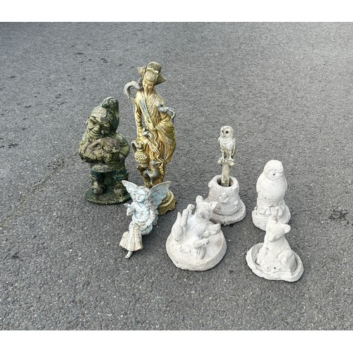 100S - Selection of concrete ornaments to include gnome, animals etc