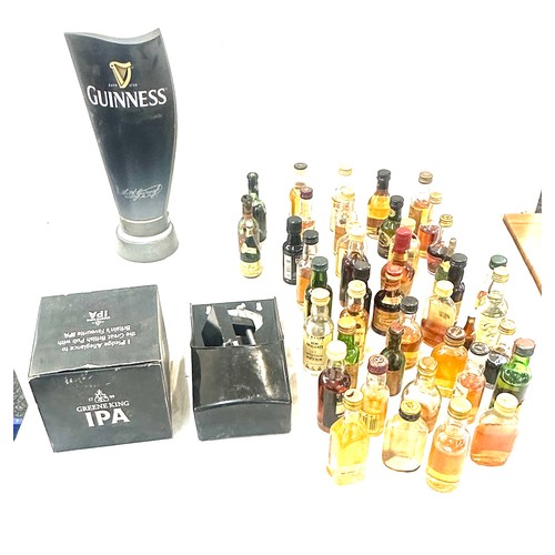 230 - Selection of miniature alcohol bottles along with a Guiness beer pump and other