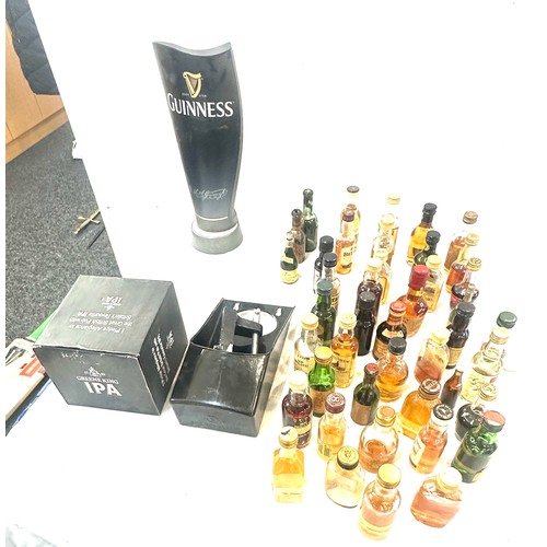 230 - Selection of miniature alcohol bottles along with a Guiness beer pump and other