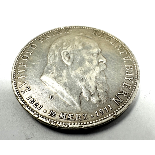 434 - Germany - FÜNF 5 MARK 1911 D BAYERN silver coin