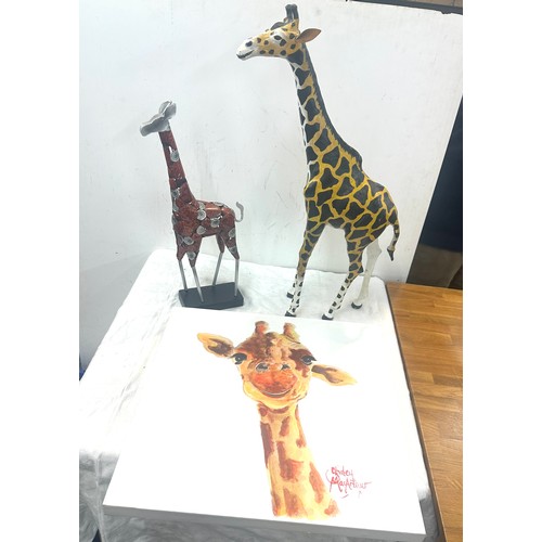 311 - 2 Giraffe figures and a signed painting by Sherley mcarther