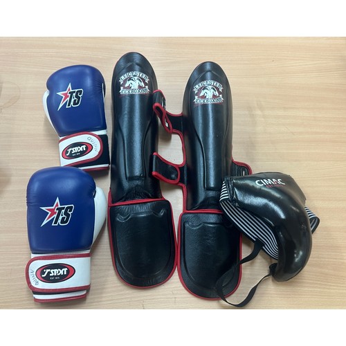 161 - Large selection of kick boxing gloves and knee pads