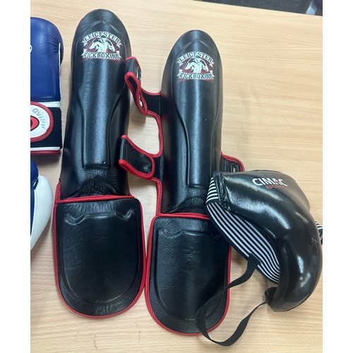 161 - Large selection of kick boxing gloves and knee pads