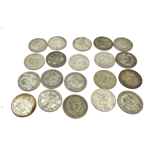 445 - selection of 20 silver shillings