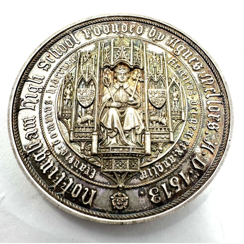 14 - Victorian silver nottingham high school award medal to g.b.bryan mathematics 1891 measures 4.4cm dia... 