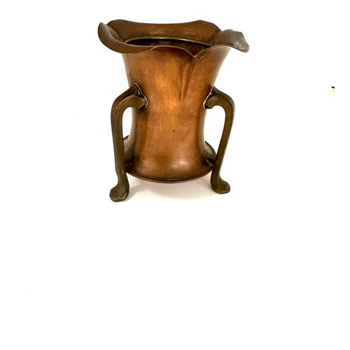 467 - Antique arts and crafts copper and brass three legged urn 5 inches tall