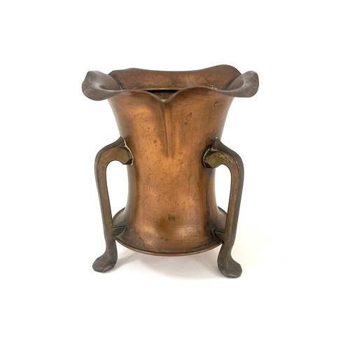 467 - Antique arts and crafts copper and brass three legged urn 5 inches tall