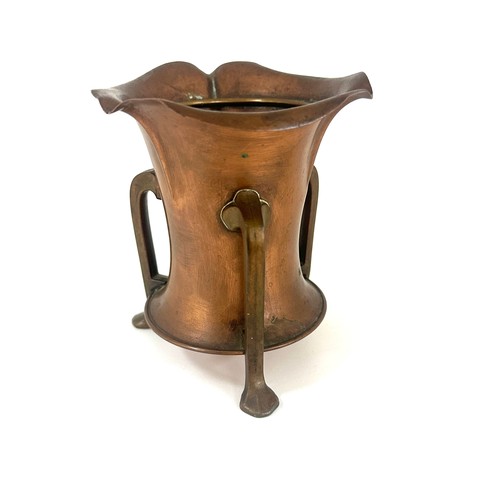 467 - Antique arts and crafts copper and brass three legged urn 5 inches tall