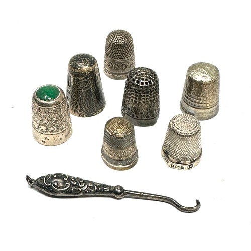 61 - 8 x .925 sterling haberdashery inc thimbles, charles horner, button hook