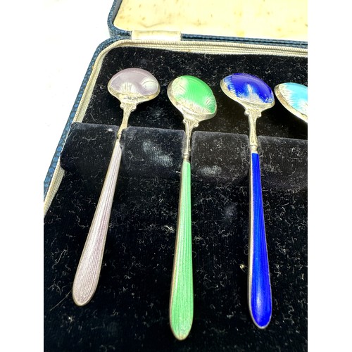 72 - 6 x .925 sterling guilloche enamel spoons cased enamel