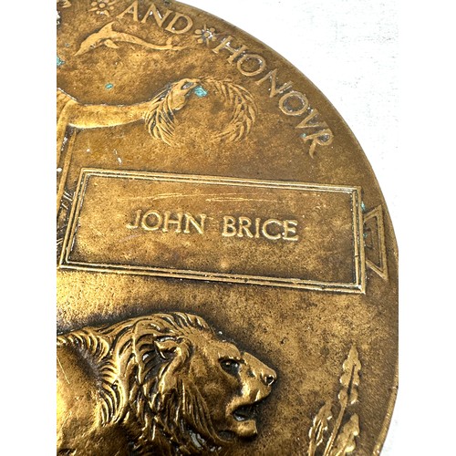 395 - WW1 Death Plaque Named John Brice