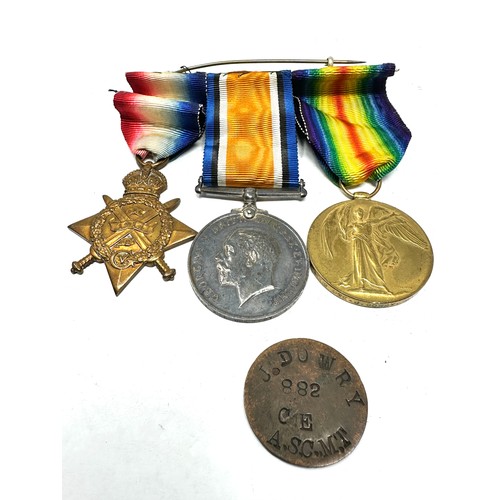 391 - WW1 Mounted 1914 Morn Star Trio Named MS-882 Pte J. Dowry A.S.C