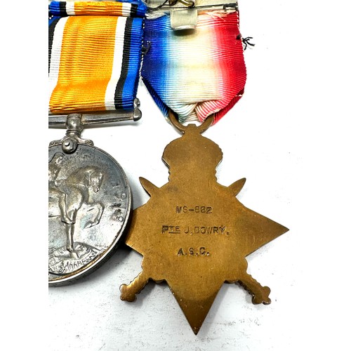 391 - WW1 Mounted 1914 Morn Star Trio Named MS-882 Pte J. Dowry A.S.C