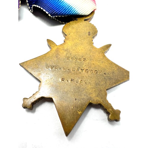 394 - WW1 1914-15 Star Trio & Original Ribbons Named 26582 Dvr- Gnr. W. Laycock