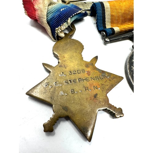 399 - Mounted WW1 1914-15 Star Trio Named J.3208 F.C Stephenson A.B.R.N