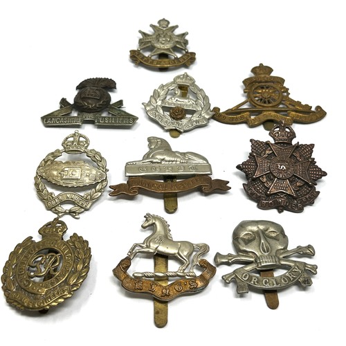 402 - Military Cap Badges x 10 inc. Lancers- Notts & Derby East Lancs