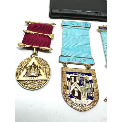 392 - Sterling Silver Masonic Jewels x 3 inc. Metropolitan Grand Lodge Founder 95g