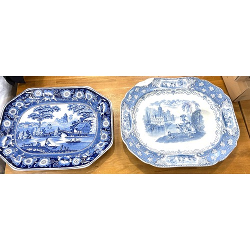 211 - 2 Vintage blue and white meat plates, af, largest measures approximately 20 wide 17 inches depth